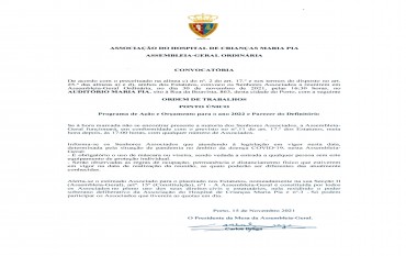 Convocatória - Assembleia-Geral Ordinária 30.11.2021