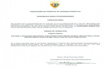 Convocatória Assembleia-Geral Extraordinária para Elevação a Associados Honorários
